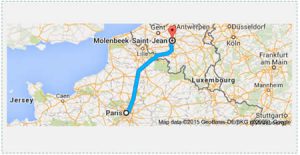 The route taken by the terrorists from Belgium to Paris (Google Maps).